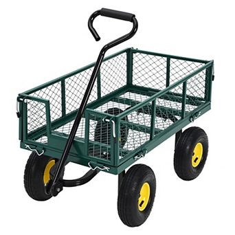 Heavy Duty Garden Wagon Cart with 180° Rotating Handle ＆ 10 in All Terrain Wheels,Removable Sides