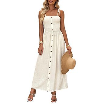 Women's Summer Dresses Sleeveless Spaghetti Strap Button Down Elegant Beach Vacation Dress