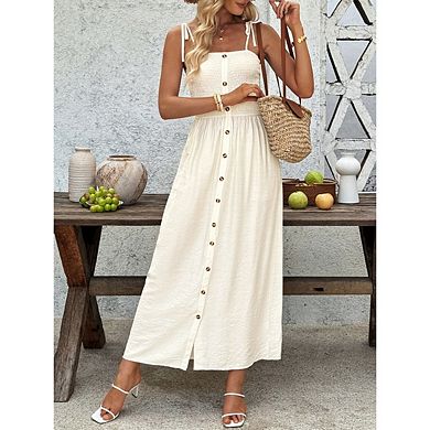 Women's Summer Dresses Sleeveless Spaghetti Strap Button Down Elegant Beach Vacation Dress