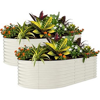 2 Pack Galvanized Raised Garden Bed 8x4x2 FT, Outdoor Planter Box for Flowers & Vegetables, Beige