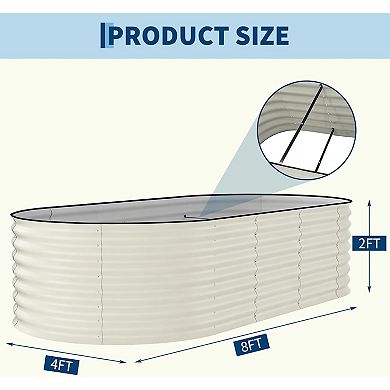2 Pack Galvanized Raised Garden Bed 8x4x2 FT, Outdoor Planter Box for Flowers & Vegetables, Beige