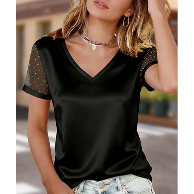 Women's Mesh Short Sleeve V-Neck T-Shirt Lightweight Casual Top