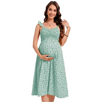 Maternity Dress Women Floral Sleeveless Midi Corset Dress
