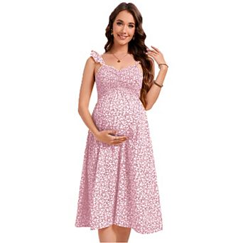 Maternity Dress Women Floral Sleeveless Midi Corset Dress