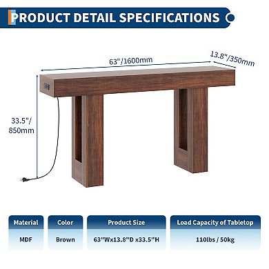 63" Console Table, Extra Long Sofa Table Behind Couch , Narrow Entryway Table for Hallway, Entrance