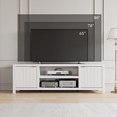 Fluted TV Stand for 75 Inch, Modern Entertainment Center with Storage, Fluted Door and Gold Handle