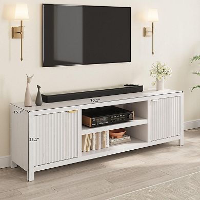 Fluted TV Stand for 75 Inch, Modern Entertainment Center with Storage, Fluted Door and Gold Handle