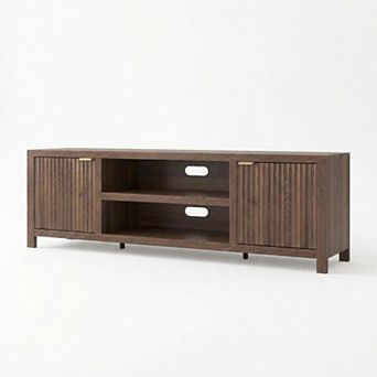 Fluted TV Stand for 75 Inch, Modern Entertainment Center with Storage, Fluted Door and Gold Handle