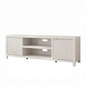 Fluted TV Stand for 75 Inch, Modern Entertainment Center with Storage, Fluted Door and Gold Handle