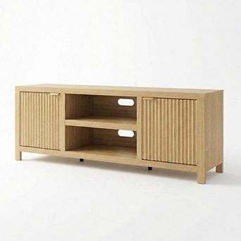 Fluted TV Stand for 75 Inch, Modern Entertainment Center with Storage, Fluted Door and Gold Handle