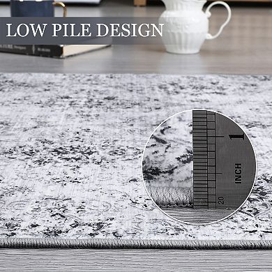 Washable Boho Abstract Area Rug Medallion, Ultra-thin Stain Resistant Floor Cover, Living Room Lobby