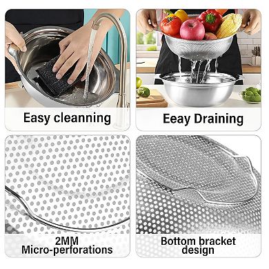 2PC Stainless Steel Colander Set, 2.5QT with Microporous Strainer for Rice, Pasta & Fruits