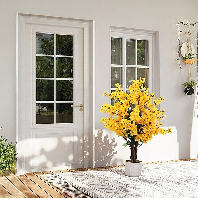 Faux Wintersweet Tree with Lifelike Plum Blossoms and Planter Artificial Potted Plant for Indoor