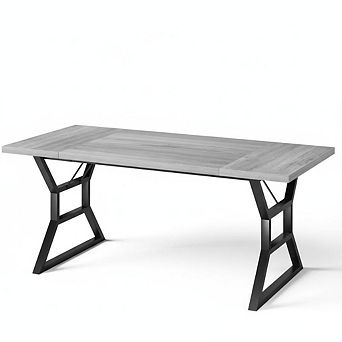 70.9'' Industrial Farmhouse Dining Table for 6, Wood Top with Black Metal Legs