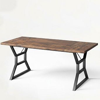70.9'' Industrial Farmhouse Dining Table for 6, Wood Top with Black Metal Legs