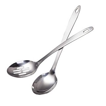 Stainless Steel Slotted Serving Spoons Set (2) 12.8" Large Cooking Utensils