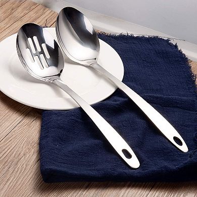 Stainless Steel Slotted Serving Spoons Set (2) 12.8" Large Cooking Utensils
