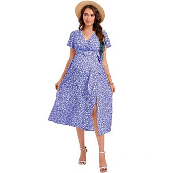 Maternity Dress Women Casual Wrap V Neck Split Dress