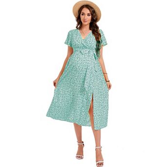 Maternity Dress Women Casual Wrap V Neck Split Dress