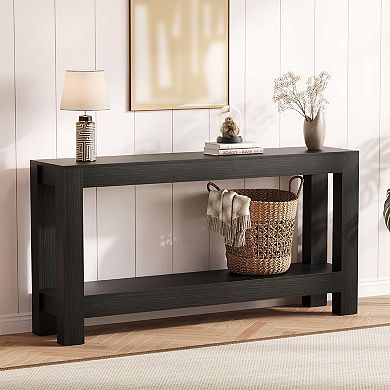 63" 2-Tier Narrow Console Table - Farmhouse Long Sofa Table Behind Couch for Living Room Foyer