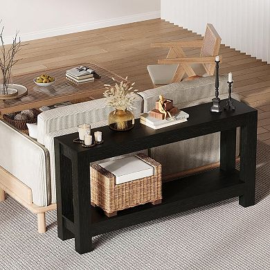 63" 2-Tier Narrow Console Table - Farmhouse Long Sofa Table Behind Couch for Living Room Foyer