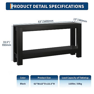 63" 2-Tier Narrow Console Table - Farmhouse Long Sofa Table Behind Couch for Living Room Foyer