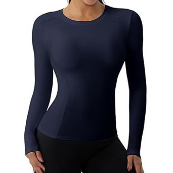 Women's Long Sleeve Crewneck Workout Top - Stretchy Athletic Shirt for Yoga Running Gym