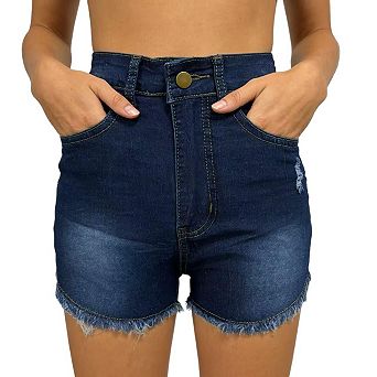 Women's Distressed Denim Shorts Fringe Hem Stretch Casual Shorts