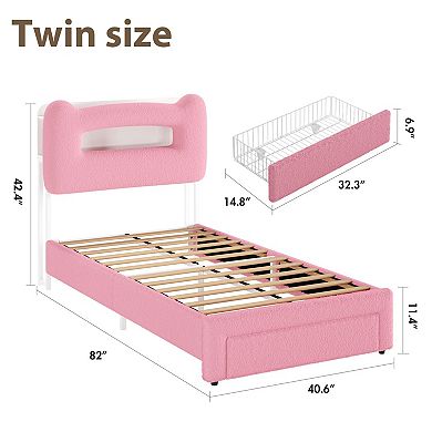 Bed Frame with 2-Tier Storage Headboard, Upholstered Platform Bed with Drawer,No Box Spring Needed