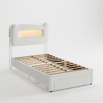 Bed Frame with 2 tier Storage Headboard, Upholstered Platform Bed with Drawer,No Box Spring Needed