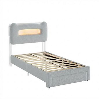 Bed Frame with 2 tier Storage Headboard, Upholstered Platform Bed with Drawer,No Box Spring Needed