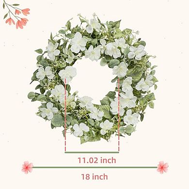 Artificial Spring Floral Wreath with White Roses and Eucalyptus Leaves for Front Door Decor