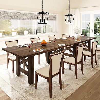 70.87" Wood Farmhouse Dining Table for 6-8 People, Large Kitchen Table with Thickened Tabletop