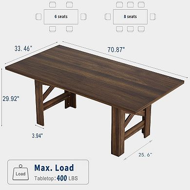 70.87" Wood Farmhouse Dining Table for 6-8 People, Large Kitchen Table with Thickened Tabletop