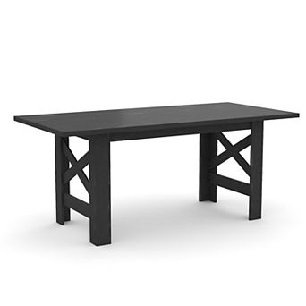 70.87" Wood Farmhouse Dining Table for 6-8 People, Large Kitchen Table with Thickened Tabletop