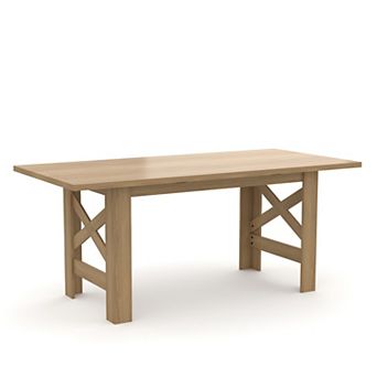 70.87" Wood Farmhouse Dining Table for 6-8 People, Large Kitchen Table with Thickened Tabletop