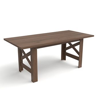70.87" Wood Farmhouse Dining Table for 6-8 People, Large Kitchen Table with Thickened Tabletop