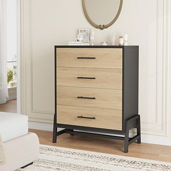 4-Drawer Modern Wooden Dresser with Metal Handles, Multi-Use Storage Cabinet for Bedroom