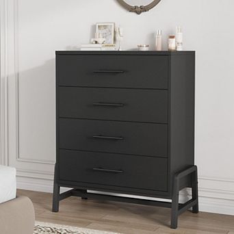 4-Drawer Modern Wooden Dresser with Metal Handles, Multi-Use Storage Cabinet for Bedroom