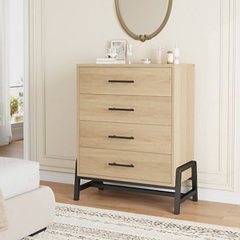 4-Drawer Modern Wooden Dresser with Metal Handles, Multi-Use Storage Cabinet for Bedroom