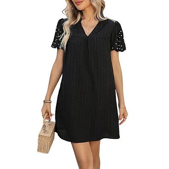 Women's Lantern Short Sleeve Dresses Fashion Simple Straight Solid Color Dress