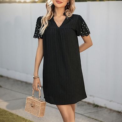 Women's Lantern Short Sleeve Dresses Fashion Simple Straight Solid Color Dress