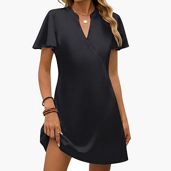 Summer Dresses for Women V Neck Ruffle Sleeve Casual Shift Dress Hawaiian Midi Dress Beach Vacation