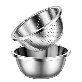 304 Stainless Steel 3-qt Colander & Mixing Bowls Set, Dishwasher Safe, 2 pc