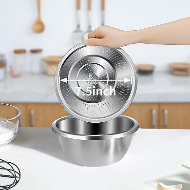 304 Stainless Steel 3-Quart Colander & Mixing Bowls Set, Dishwasher Safe, 2-Piece