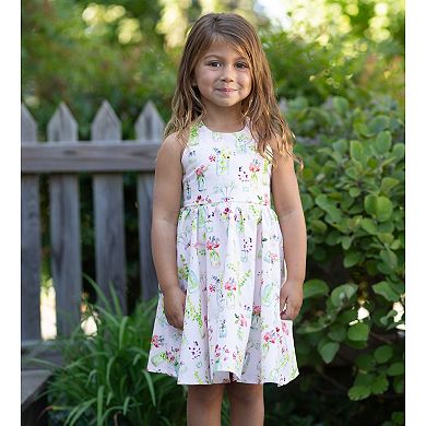 Cross Back Dress in Pink Plants - 2y