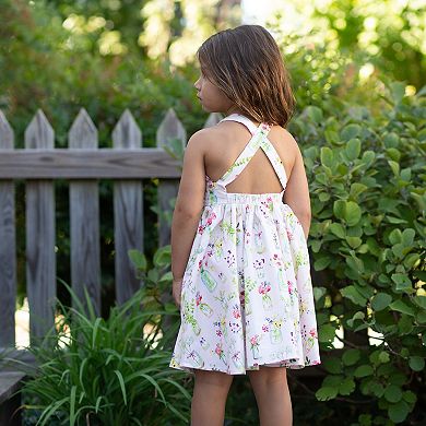 Cross Back Dress in Pink Plants - 2y
