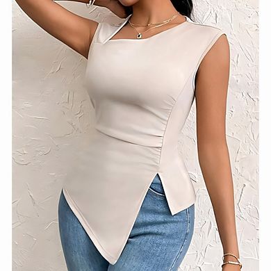 Tank Top for Women Ruched Sleeveless Asymmetrical Split Hem Slim Fit Y2k Going Out Tank Tops