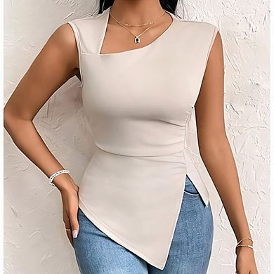 Tank Top for Women Ruched Sleeveless Asymmetrical Split Hem Slim Fit Y2k Going Out Tank Tops