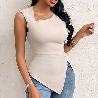Tank Top for Women Ruched Sleeveless Asymmetrical Split Hem Slim Fit Y2k Going Out Tank Tops